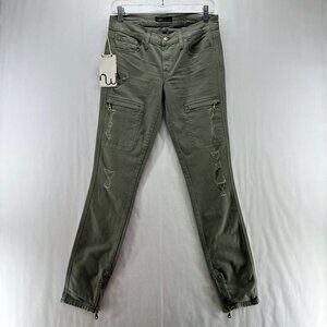 Work Custom Jeans Womens 27 Cargo Skinny Distressed Low Rise Zip Ankle Green